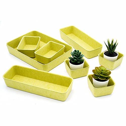 Image of Welaxy Drawer organizers trays Felt storage bin home office Desk Minimalist Lifestyle Natural Shallow Box 8-Piece holiday gift solution (Linden green)