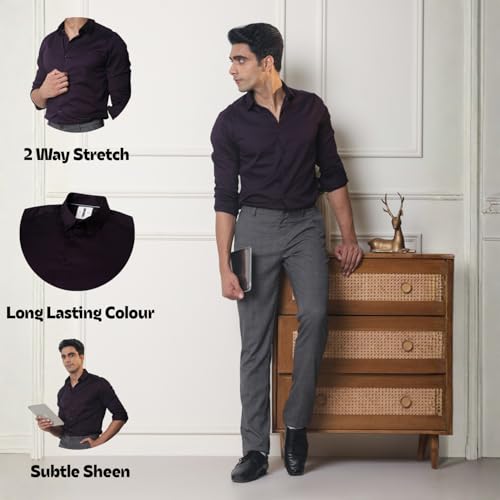 Image of SUBTRACT Men's Slim Fit Solid Spread Collar Cotton Satin Evening Shirt | Stylish Men's Wear Shirt for Office or Party