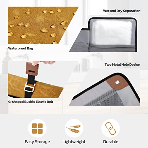 Toiletry Bag For Men, Travel Essentials Travel Toiletry Bag, Compact Water-Resistant Waxed Canvas Bathroom Roll Organizer For Hygiene, Shaving Kit, Gifts For Men-Khaki Yellow #TOP2