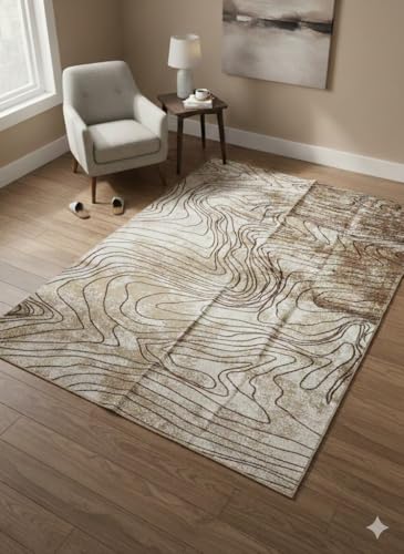 Image of CASA-NEST Soft Velvet Print Carpet (4x6 ft), Anti-Skid Design, Organic Wavy Pattern Area Rug for Modern Interior - Sand Wave Marble