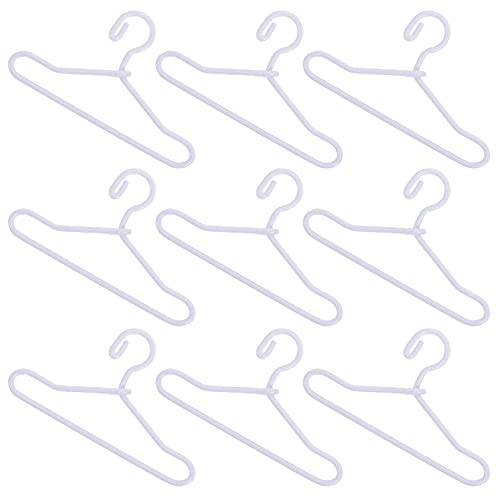 50Pcs Mini Clothes Hangers Metal Doll Clothes Dress Outfit Holders Wire Rack Stand for Miniature Dollhouse Gown Closets Toys Bedroom Accessories 40mm White