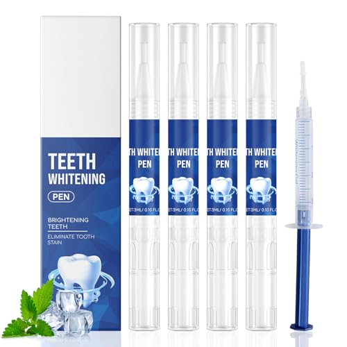 4 Pcs Lapiz Blanqueador de Dientes Blanqueamiento Dental Eliminación de Manchas Amarillas Causadas Por Café Té Vino Tinto y Refrescos en Cola con 1 Gel Blanqueador Dental