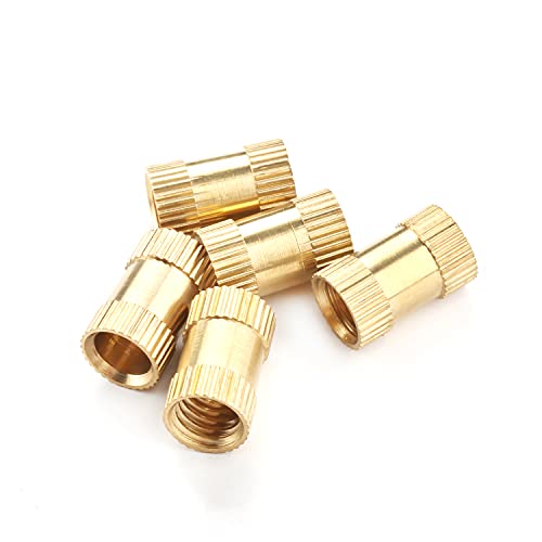 MroMax M8 Knurled Insert Nuts, M8x16x10mm Female Thread Knurled Brass Threaded Insert Metric Thru-Threaded Pressed Fit into Holes for 3D Printing Injection Molding Gold 5Pcs