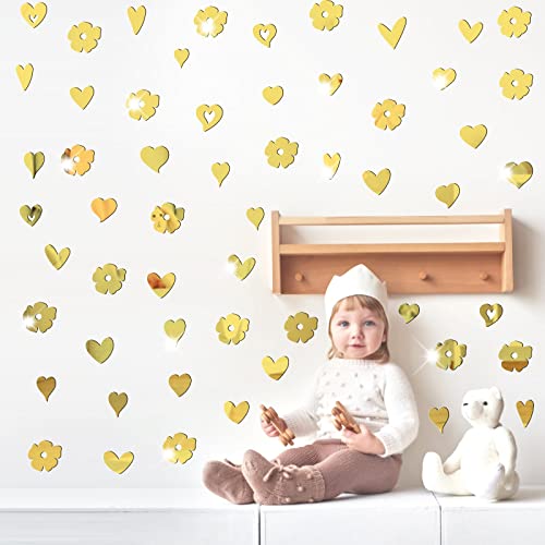 Acrylic Mirror Wall Sticker 3D Flower Mirror Stickers Wall Decor Daisy Heart Mirror Tiles Decals For Girls Bedroom Living Room Removable Acrylic Mirror Setting For Bathroom Kitchen Office Decoration #TOP6