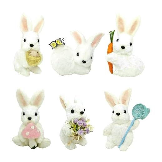 Easter Bunny Decor Set of 6 Natural Rabbit Statue Decorations Nature Vibe Cute Sisal Bunny Figurines for Easter Home Decor or Seasonal Parties.Decorative Farm Animals as Prop Photography