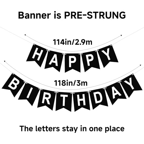 Image of Happy Birthday Banner Party Banner NO DIY Birthday Sign Black and White