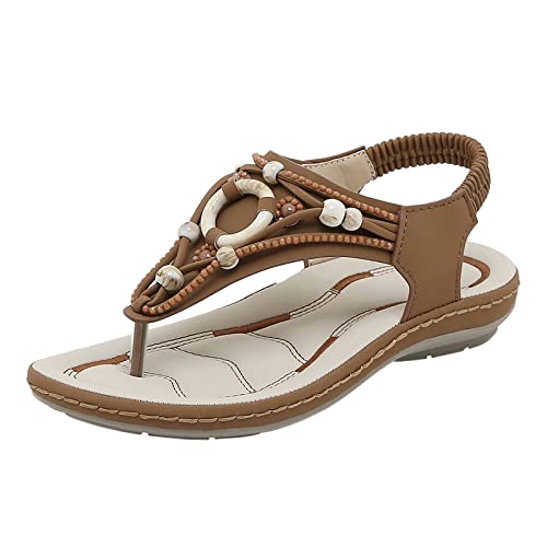 SHOBDW Sandalias Cómodas Estilosas Y Funcionales Ajuste Seguro En Tobillo Mujer Casual Punta Abierta Plana Cómodo Fondo Transpirable Banda Elástica Zapatos Verano Chanclas 37 Pala Deportiva Marrón 41