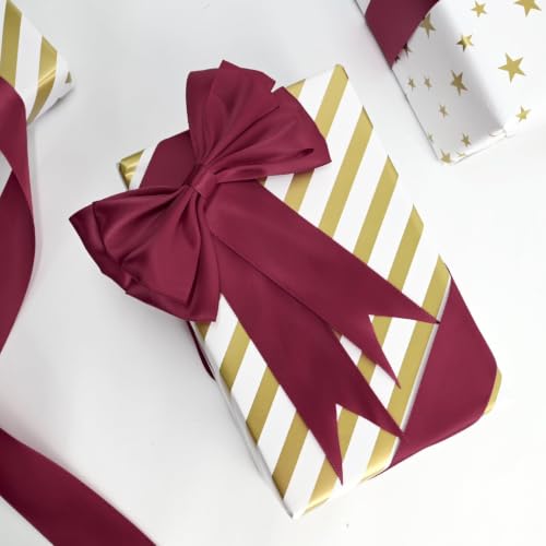 Image of Double Face Burgundy Satin Ribbon 1-1 /2 inch X 50 Yards Polyester Burgundy Ribbon for Gift Wrapping Very Suitable for Weddings Party Hair Bow Invitation Decorations and More