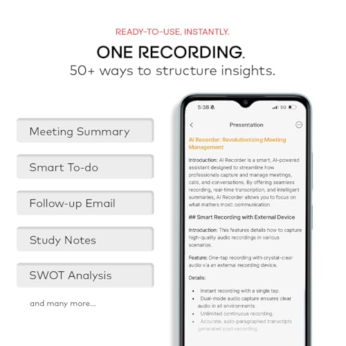 Image of Zeno AI Weaver Pro Voice Recorder, 80-Language AI Transcription & Summaries, Mind Map Note Taker for Meetings & Calls, 40Hr Battery, App Control, Noise-Canceling, Ultra-Slim Credit-Card Design, Grey