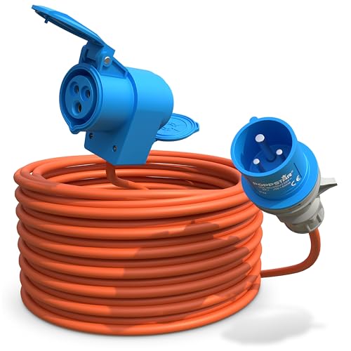 Poppstar Camping CEE Kabel 15m mit Schuko (CEE Stecker 3-polig auf CEE-Dose + Schutzkontakt-Steckdose Typ F) 230V/16A IP44 H07RN-F 3G2.5