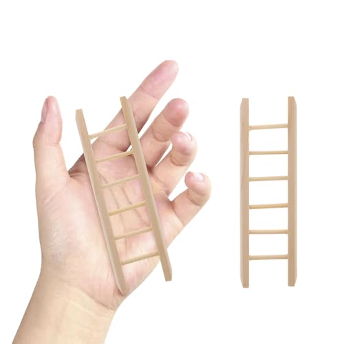 Mikikit Lot de 2 Mini Échelles en Bois Naturel, Accessoires Décoratifs pour Maison de Poupée, Échelles Légères et Lisses pour Micro-paysages, Décoration Miniature pour Poupées et Scènes