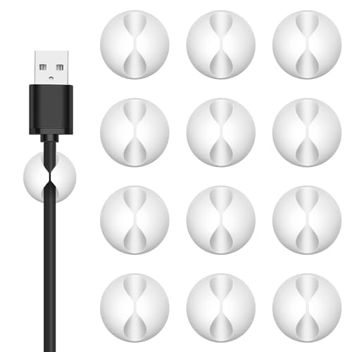 Flezoo Cord Holder Cable Clips 12PCS White Adhesive Cord Organizer Charger Holder Wire Management Keeper for Nightstand Desk Office or Mouse