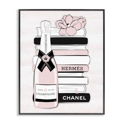 Stacked Books Champagne Glam Emblem, 16 x 20 Inch Framed Giclée Print