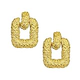 Pendientes de aro colgantes de oro de 14 quilates para mujer, diseño de eslabones cuadrados texturizados con acabado brillante granular