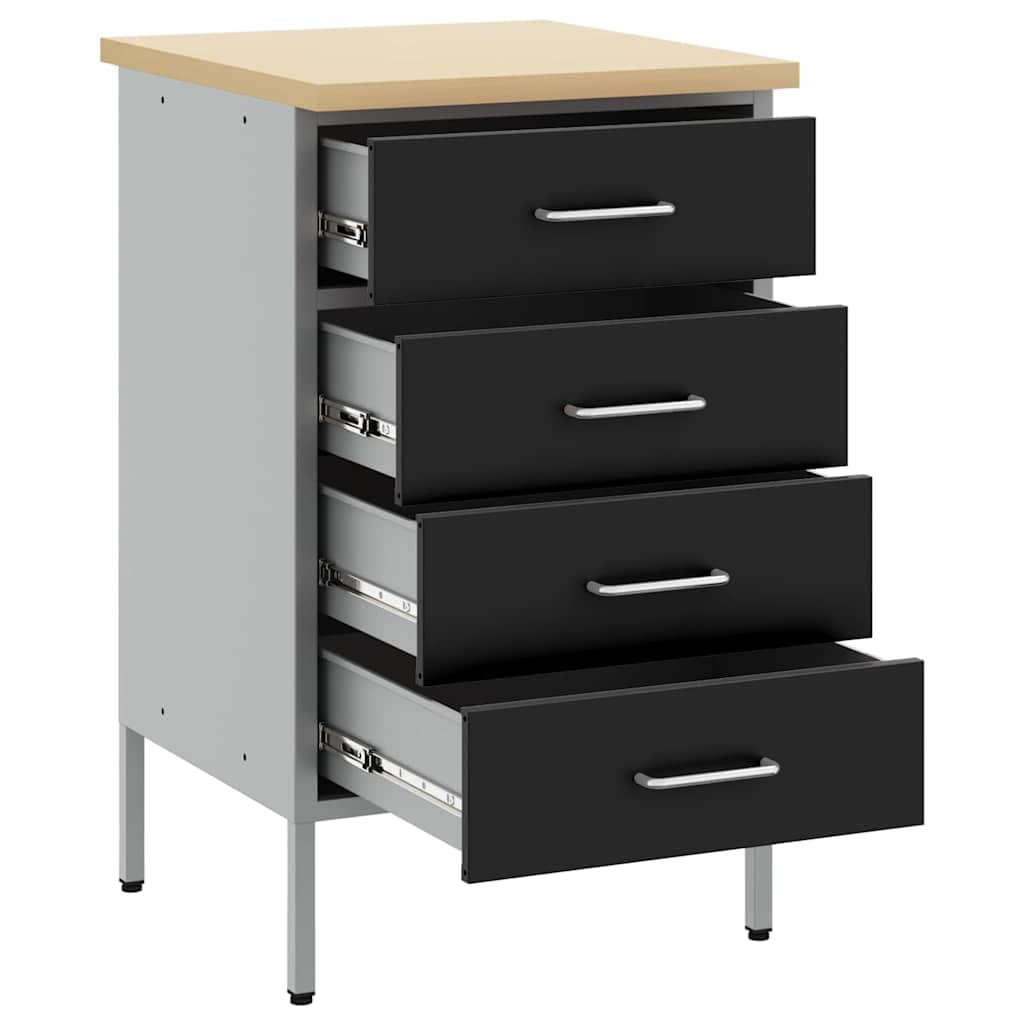 Banco de trabajo de acero industrial con cajones en negro y gris, 50 x 55 x 85 cm, robusto banco de taller para trabajos profesionales y proyectos de afición de materiales de madera