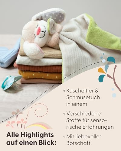 NICI Schmusetuch Baby 22 x 22 cm mit Kuscheltier Tiger - Flauschiges Schnuffeltuch für Mädchen & Jungen, Baby Geschenk zur Geburt, Mit gesticktem Schriftzug Kleiner Liebling - 49750