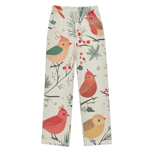 Christmas Birds Boys Long Pants Soft Trousers Elastic Waist Kids Lounge Bottoms with Pockets S-XL