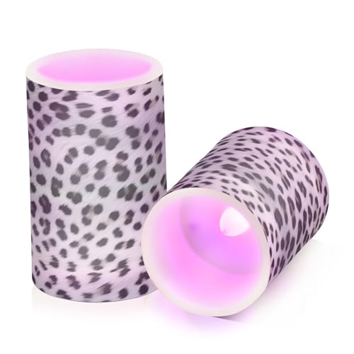 Image of White Leopard Print Flameless Candles, Flameless Candles with Remote Set of 2, Flameless Candles Battery Operated, Pillar Candles Home Decoration, Christmas, Party, E08D23009