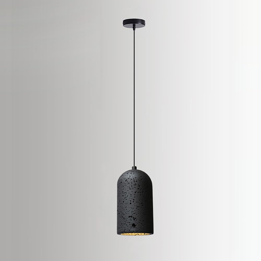COSRUB Minimalist Black Travertine Pendant Lamp, Bell Stone Mini Hanging Light Fixture Industrial Organic Cylinder Dome Chandelier for Bar Kitchen Island Bedside