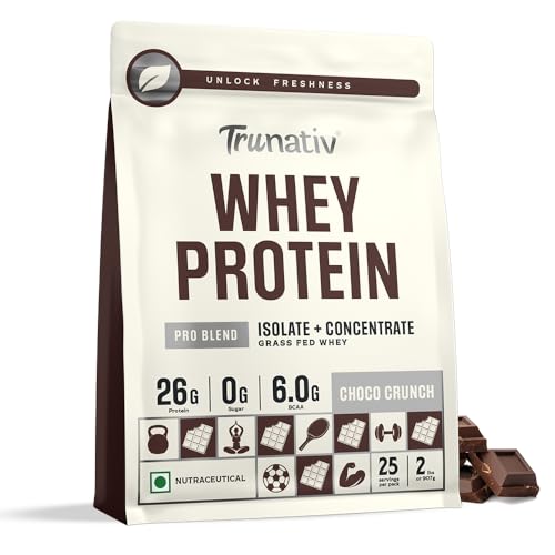 Trunativ Pro Blend Whey Protein Powder Isolate & Concentrate | 100% Light & Clean Protein Powder | 26g Protein | 6g BCAA | 12.52g EAA | No added sugar | Choco Crunch 2lbs (907g)
