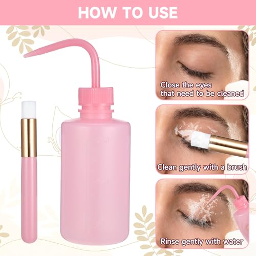 Prasacco 4-Piece Eyelash Cleaning Kit with Shampoo Brush and Wash Bottle for Extensions, Pink, White - Image 4
