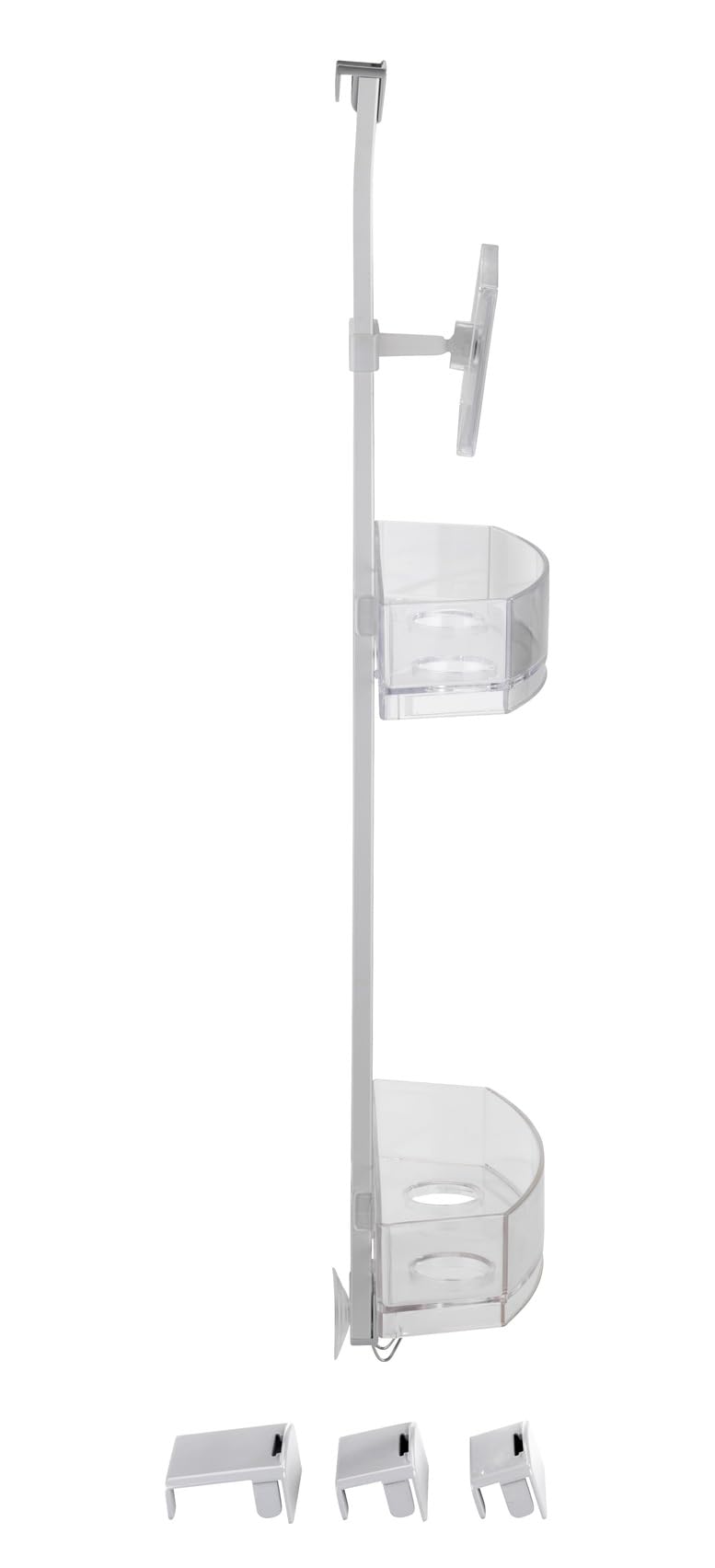 WENKO Duschcaddy Premium, Duschregal mit Antibeschlagspiegel, 2 Ablagen & Edelstahlhaken, einfaches Aufhängen an der Duschwand, Befestigung ohne bohren, aus Aluminium und Kunststoff, 25 x 71 x 10,5 cm