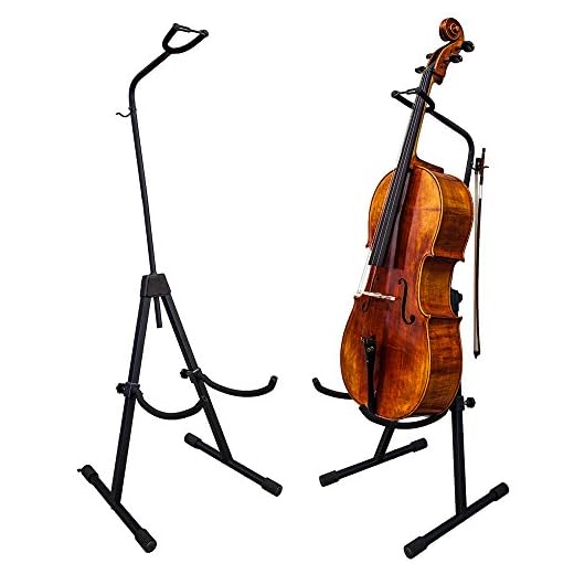 PAITITI Adjustable Foldable Stand for Cello with Hook for Bow - Black