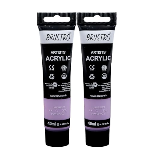 Image of BRUSTRO Artists Acrylic Paint Tube | 40ml, Lavender (Pack of 2) | Pastel Tone|Non-Toxic,Water based,Inter Mixable,Ideal for Painting,Textured Effects on Canvas,Paper,Fine Art Student and Professionals