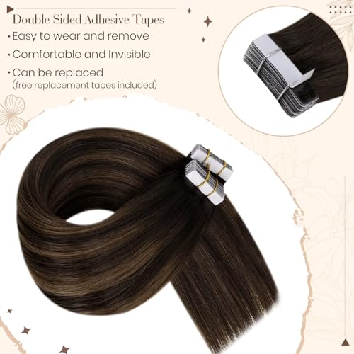 Hetto Tape in Hair Extensions Human Hair Balayage Brown 16 Inch, Natural Seamless Hair Extensions Tape in Human Hair - Image 3
