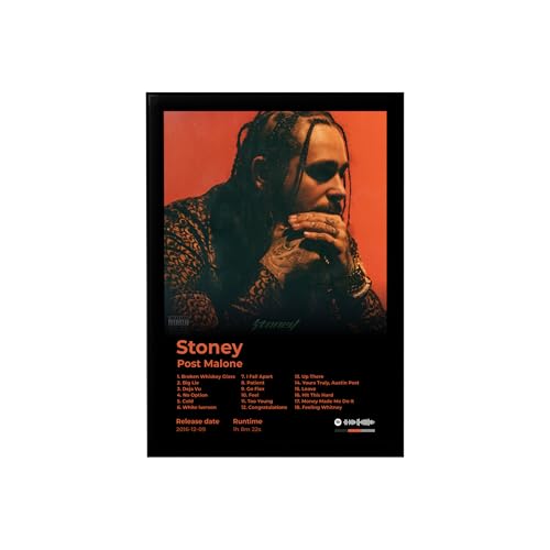 Image of BLINKART Post Malone- Stoney Wall Photo Frames | Wall Art for Bedroom, Living Room, Studio or Office | Album Cover Print with Spotify Song Link QR Code | Gift for Fans - 8x12 In
