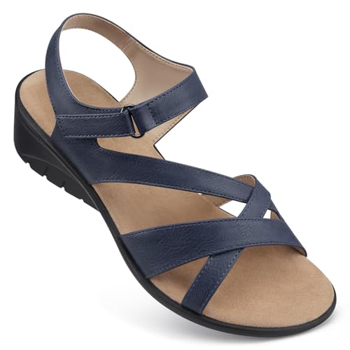 Image of SHIBEVER Wedge Sandals for Women Dressy: Comfortable Low Heel Sandals | Adjustable Casual Dress Shoes with Cushioned Insole and Non-Slip Sole, All-Day Walking
