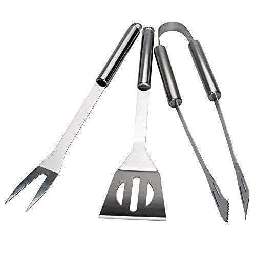 HUEX Stainless Steel BBQ Grill Set and Grilling Tool Kit Consisting of Spatula Tongs and Fork with Storage Case Box for Outdoor Indoor Camping Travel