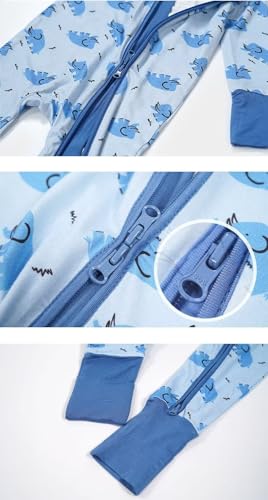 Teach Leanbh Unisex Baby Bamboo Viscose Pajamas with Mittens and Feet Cuffs Soild Printing 2 Way Zipper Long Sleeve Romper3