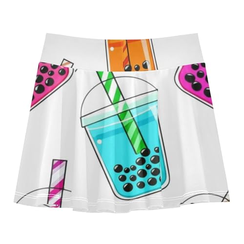 Joisal Girls Skorts Athletic Shorts Kids Tennis Skirts Cute School Cute Cartoon Bubble Tea White 3t2