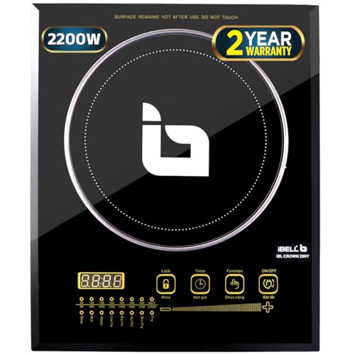 IBELL CROWN200Y 2000W Induction Cooktop with Touch Control, Auto Shut Off, Overheat Protection, Fast Cooking, Energy Efficient, 2 Year Warranty (Black)