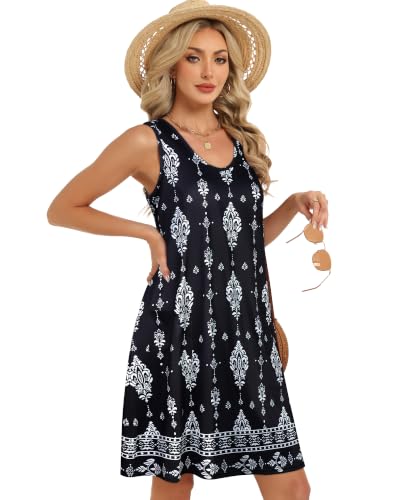 Image of elescat Womens Summer Dresses Casual V Neck Sleeveless Pockets Beach Loose Tank Sundress 2026