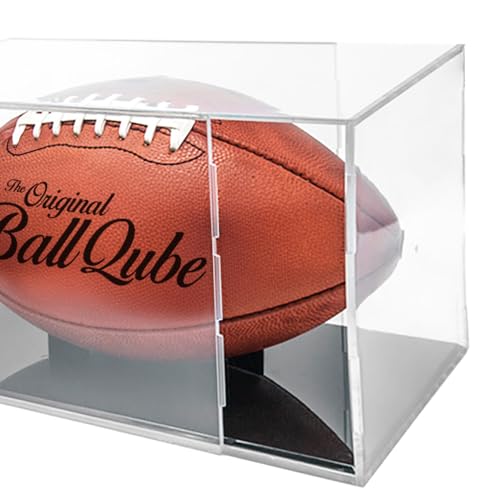 BallQube Grandstand Football Display Case with UV Protection, Memorabilia and Autograph Holder Cube Protects and Showcases Official Size Ball or Smaller