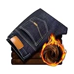 UIKIFY Mens Fleece Lined Jeans Denim Thermal Trousers for Men UK Cold Weather Thick Work Fleece Lining Pants with Pockets Male Thicken Relaxed Workwear for Outdoor and Sports