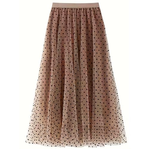 Womens Midi Tulle Skirt Elastic High Waist A-Line Swing Skirts Fashion Polka Dot Print Layered Pleated Mesh Flowy Skirt4