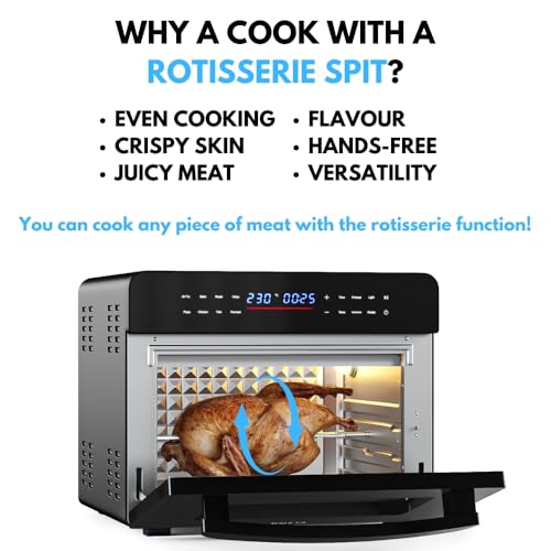 Ometa Digital 25L Air Fryer Oven with 10 Cooking Functions & Accessories, Rotisserie, Bake, Dehydrate, Defrost, Pizza, Countertop Convection Mini Oven with 360° Hot Air Circulation - Image 3