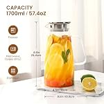 VEVOK CHEF Glass Pitcher with Lid for Fridge Iced Tea Pot 57 OZ 1.7L Sun Tea Container Gallon Pitcher Water Beverage Jar Carafe Juice Jug Hot/Cold Drink, Milk