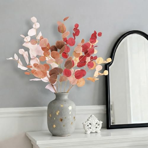 Image of Decor & More 4 PCS Artificial Flowers Bunch - Realistic Silk Eucalyptus Long Stem Bouquet for Vase | Artificial Flower for Decoration | Artificial Flower Bunch for Home, Wedding & Party Decor