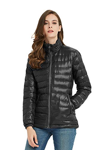 SUNDAY ROSE Women's Lightweight Puffer Jacket Water-Resistant Insulated Quilted Coat,Black,X-Small