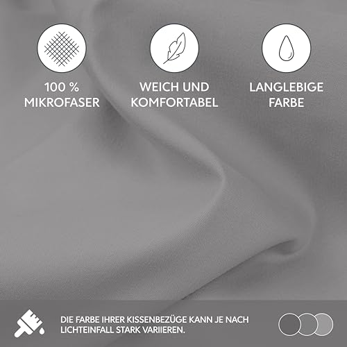 Dreamzie Kissenbezug 50x70 2er Set - Kopfkissenbezug 50x70 Anthrazit mit Reißverschluss aus Mikrofaser Weich, 50x70 cm Pillow Cover
