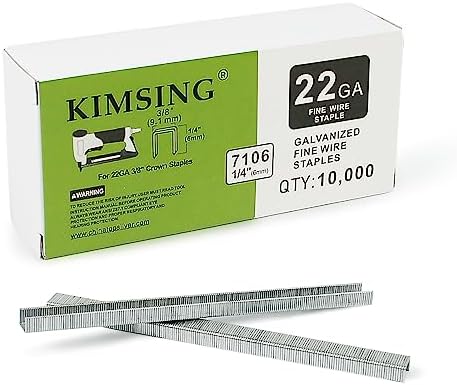 Kimsing 22 Gauge 71 Series Galvanized Upholstery Staples, 3/8-Inch Crown 1/4-Inch Leg Length, Fine Wire Staples, Fasteners for Stapler, Staple Gun (10,000 PCS/Box)