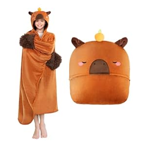 Wearable Oversized Blanket Hoodie for Kids Teens, Capybara Blanket Hooded Cloak, Warm and Cozy Flannel Cute Animal Blanket Hoodie, Funny Birthday Blanket Gifts for Boys and Girls