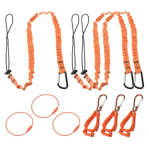 Image of MECCANIXITY Retractable Tool Lanyard 3.6ft with Aluminum Buckle and Adjustable Loop End, Included Glove Clamps and Keychains, Fall Protection Tools Leash for Hand Tools, Orange 3 Pack