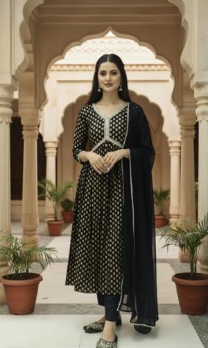 Image of Women Rayon Embroidered Kurta with Pant and Dupatta Set