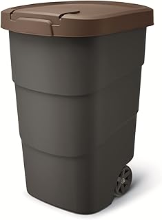 Prosperplast Wheeler - Cubo de basura con ruedas y tapa (95 L), color marrón