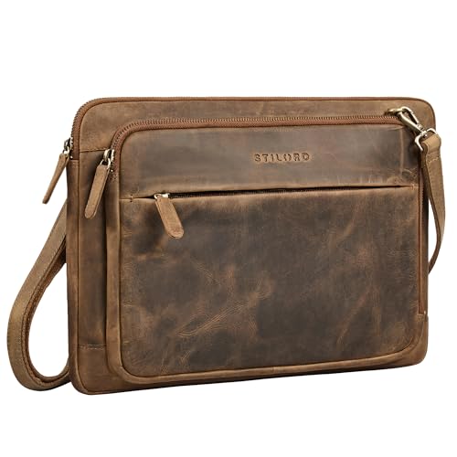 STILORD Clarity Funda para Portátil 15 16 Pulgadas Cuero para Hombre Maletín Delgado Acolchado con Correa Extraíble – Bolsa Laptop Piel para Trabajo Oficina y Universidad Color:marrón   Medio